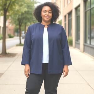Napa Valley Blue Open Front Blazer 22W Silky Lining Notched Collar Career Office